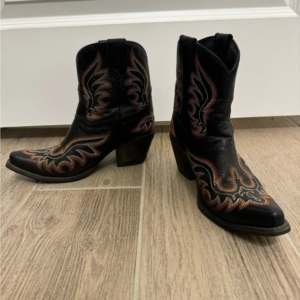 Ariat Black Leather Western Ankle Boots with Copper Stitching
